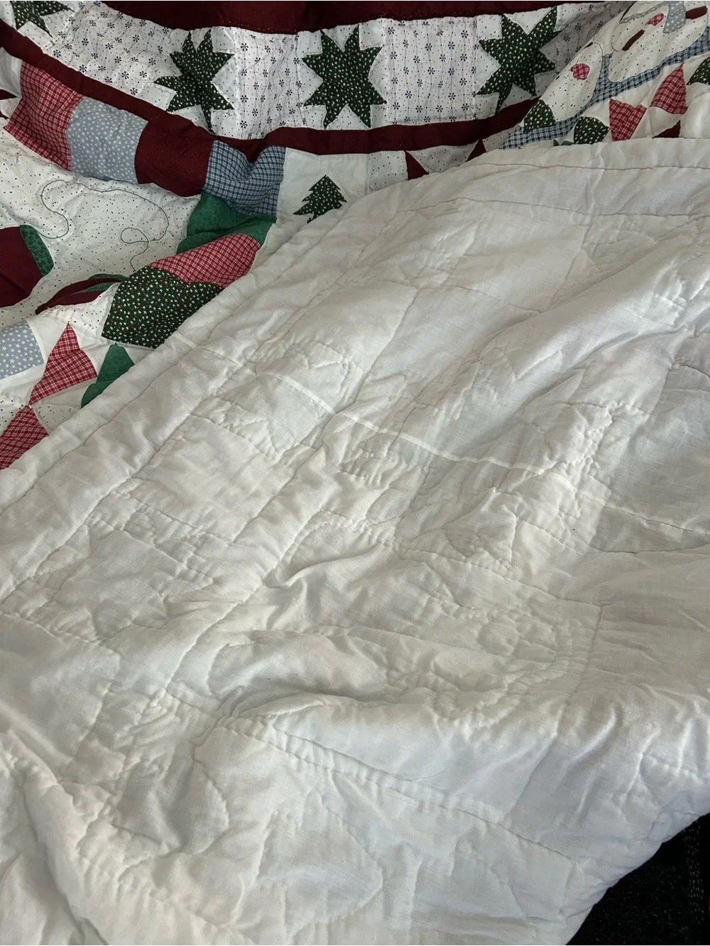 Quilt, Christmas Queen Snowman Patchwork Quilt With 2 Pillow Shams Vtg